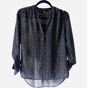 A.N.A. Blouse Black White Sheer Top Dots XS